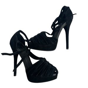 JOIE Women’s Sz. 36.5 M Rexanne Black Suede Double Buckle Closed Toe Pumps Heels